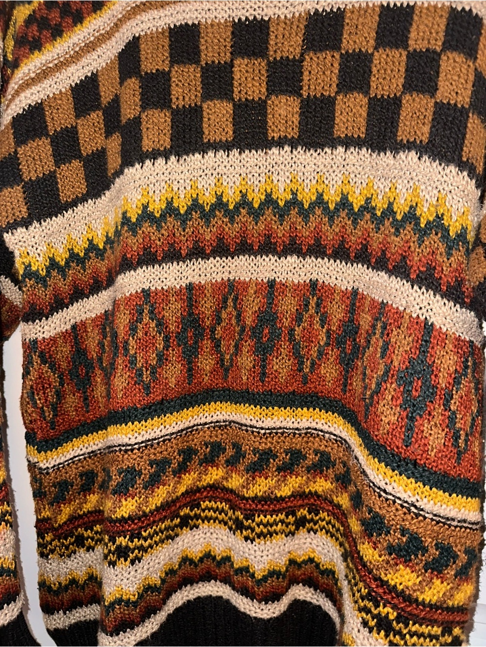 Gaeltarra Linen Blend Mens Crewneck Striped 
Sweater in Brown, Rust & Mustard - Picture 5 of 9